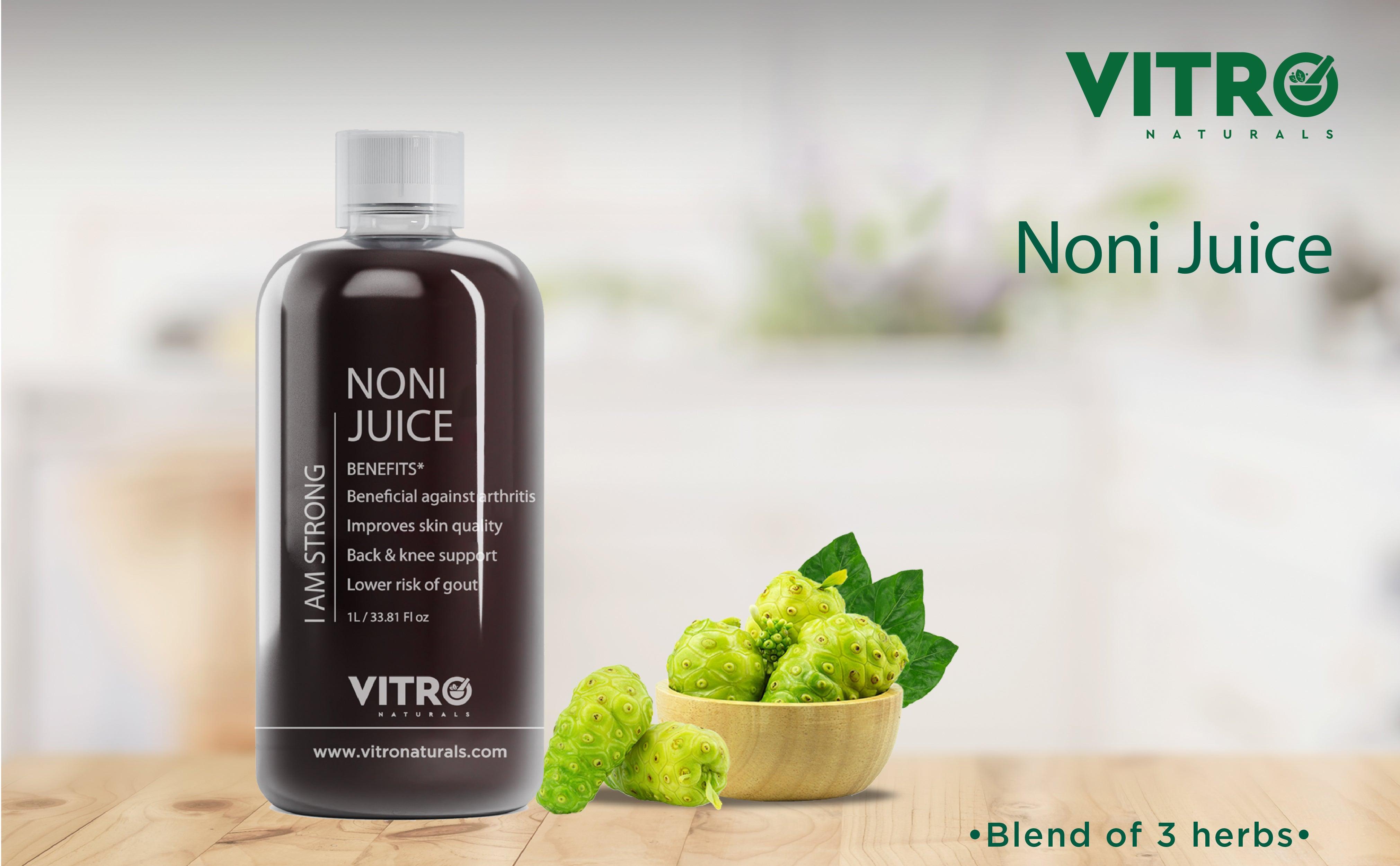 Vitro Noni Juice 1L | Herbal Blend with Garcinia & Grape Seed | Supports Joint & Muscle Health, Immunity & Detox | Rich in Antioxidants - Vitro Naturals