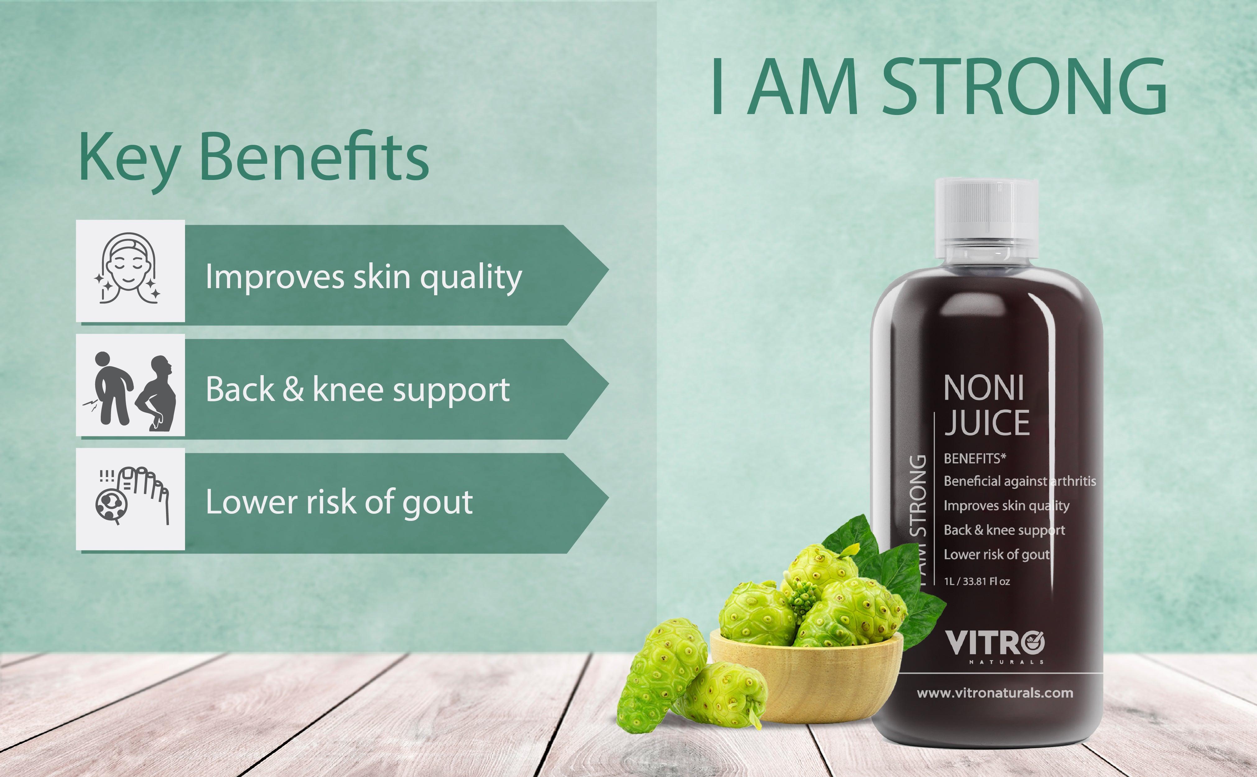 Vitro Noni Juice 1L | Herbal Blend with Garcinia & Grape Seed | Supports Joint & Muscle Health, Immunity & Detox | Rich in Antioxidants - Vitro Naturals