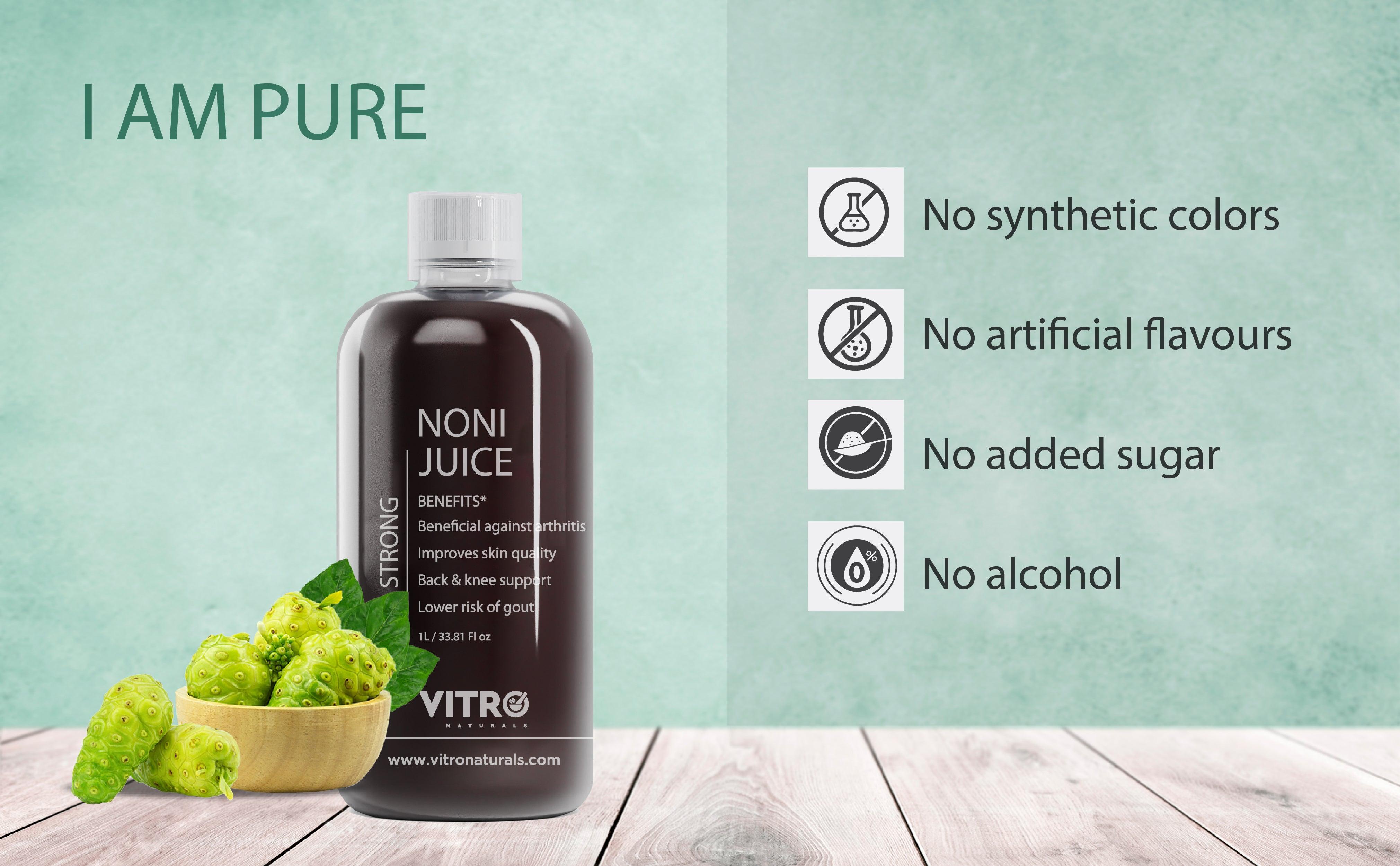 Vitro Noni Juice 1L | Herbal Blend with Garcinia & Grape Seed | Supports Joint & Muscle Health, Immunity & Detox | Rich in Antioxidants - Vitro Naturals