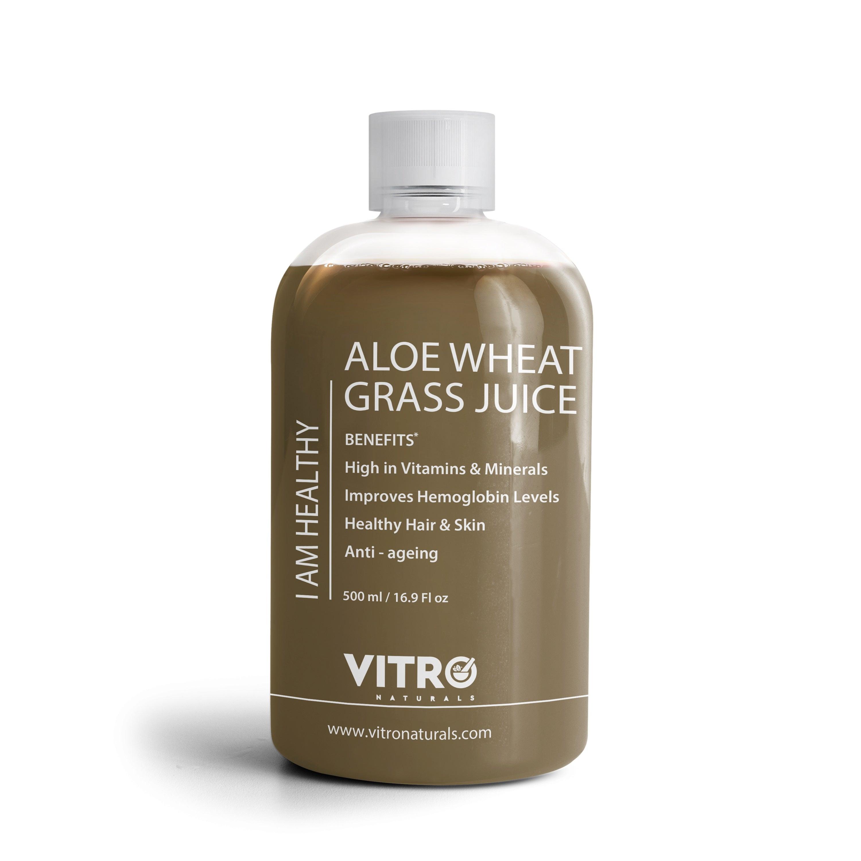 Vitro Aloe Wheatgrass Juice 500ml | Ayurvedic Detox Drink for Liver Cleanse, Digestion, Blood Purification & Metabolism | 82% Aloe Vera juice & 15% Wheatgrass Juice - Vitro Naturals