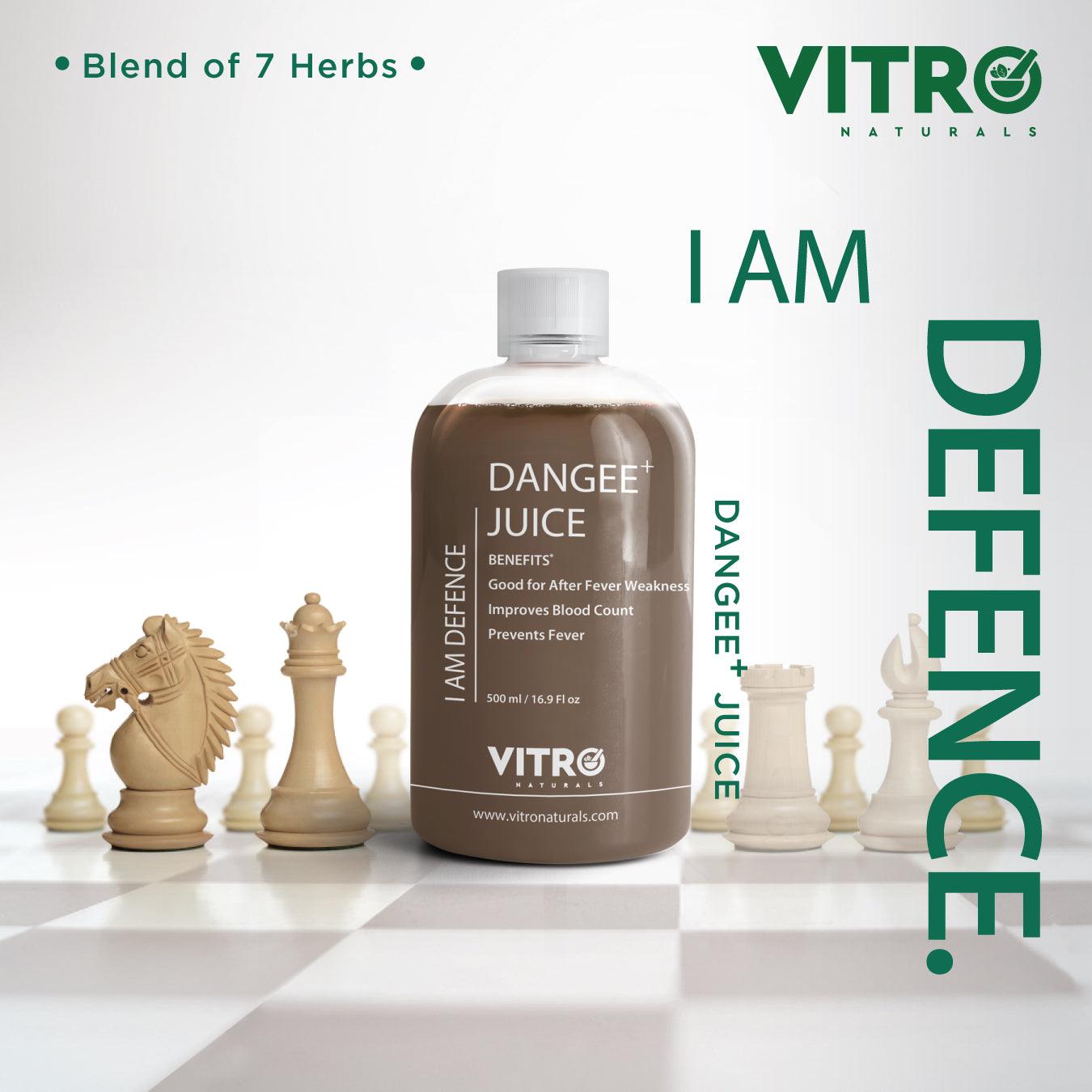 Vitro Dangee+ Juice 500ml | Papaya Leaf Juice with 7 Herbs | Giloy, Neem, Tulsi & Mulethi | Supports Immunity & Healthy Platelet Count | Enhanced Formula with Honey for Better Taste | Buy 1 Get 1 Free - Vitro Naturals