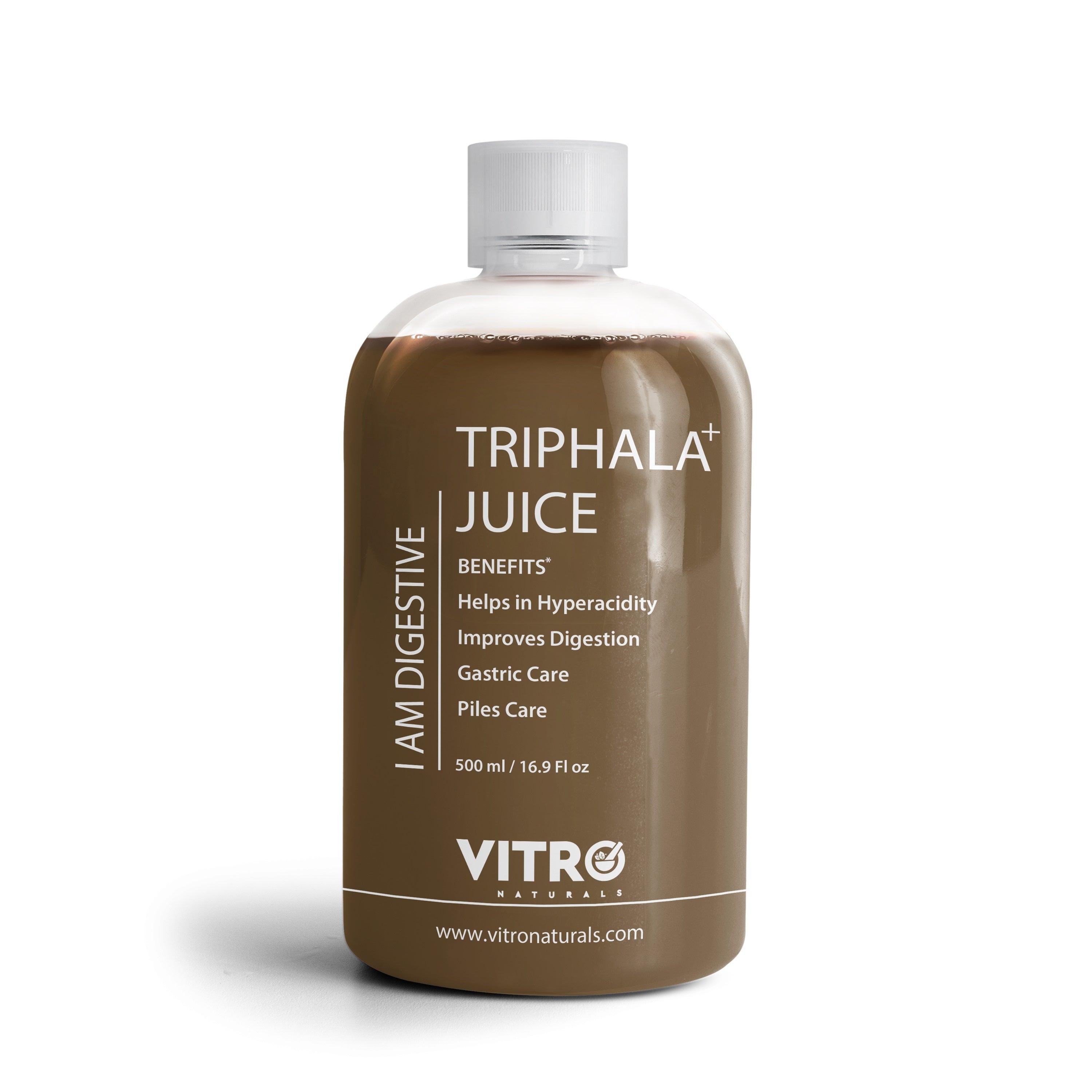 Vitro Triphala+ Juice 1L | Enhanced Triphala for Constipation Relief & Digestion | with 8 Herbal Juices Amla, Baheda, Harad, Senna & 5 More Herbs - Vitro Naturals