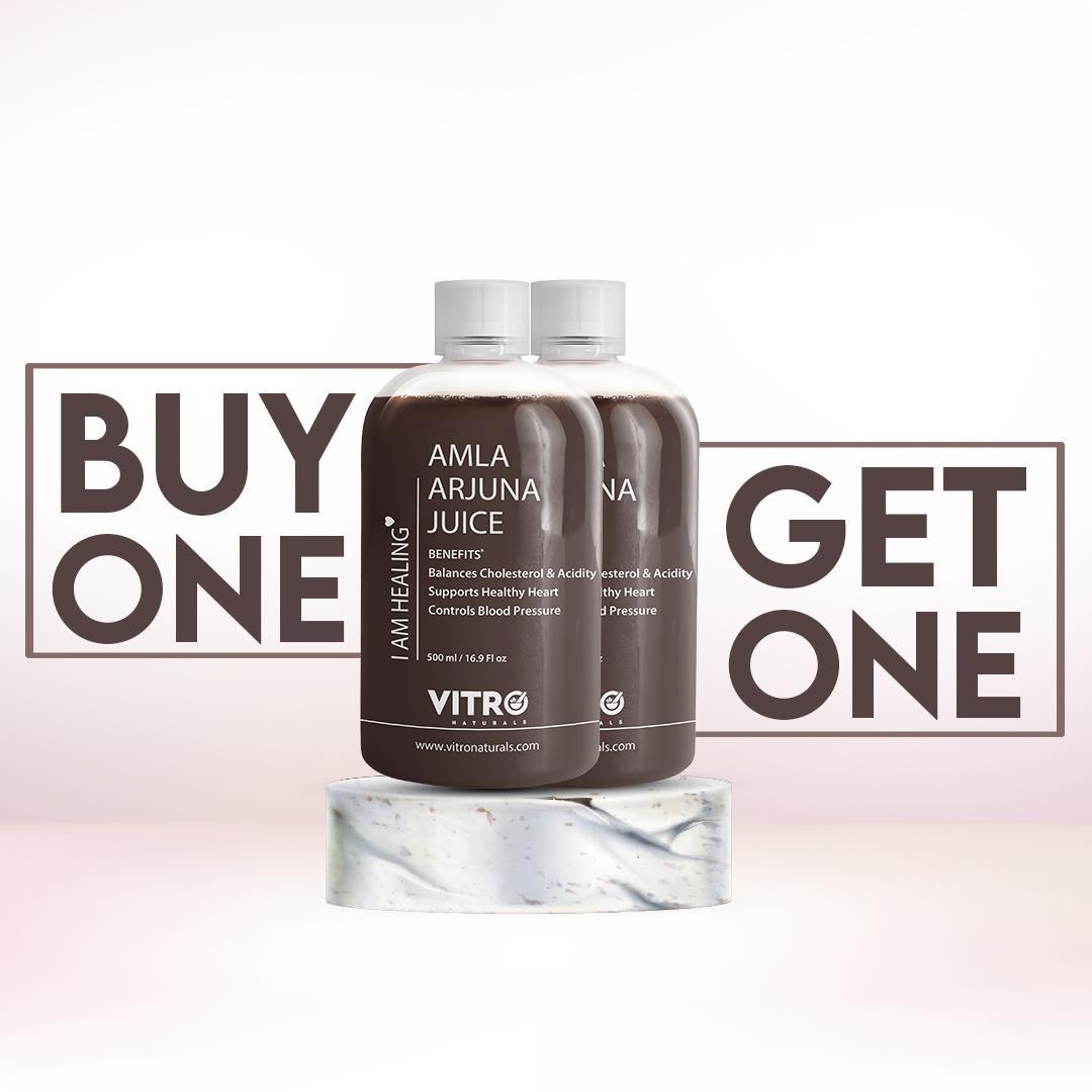 Vitro Amla Arjuna Juice 500ml | Arjuna Chaal & Amla for Cholesterol Care & Heart Health | Ayurvedic Blend that Supports Cardiovascular Health | Buy 1 Get 1 Free - Vitro Naturals