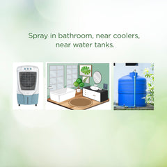 spray mosquito repellent in bathroom, near cooler and water tanks