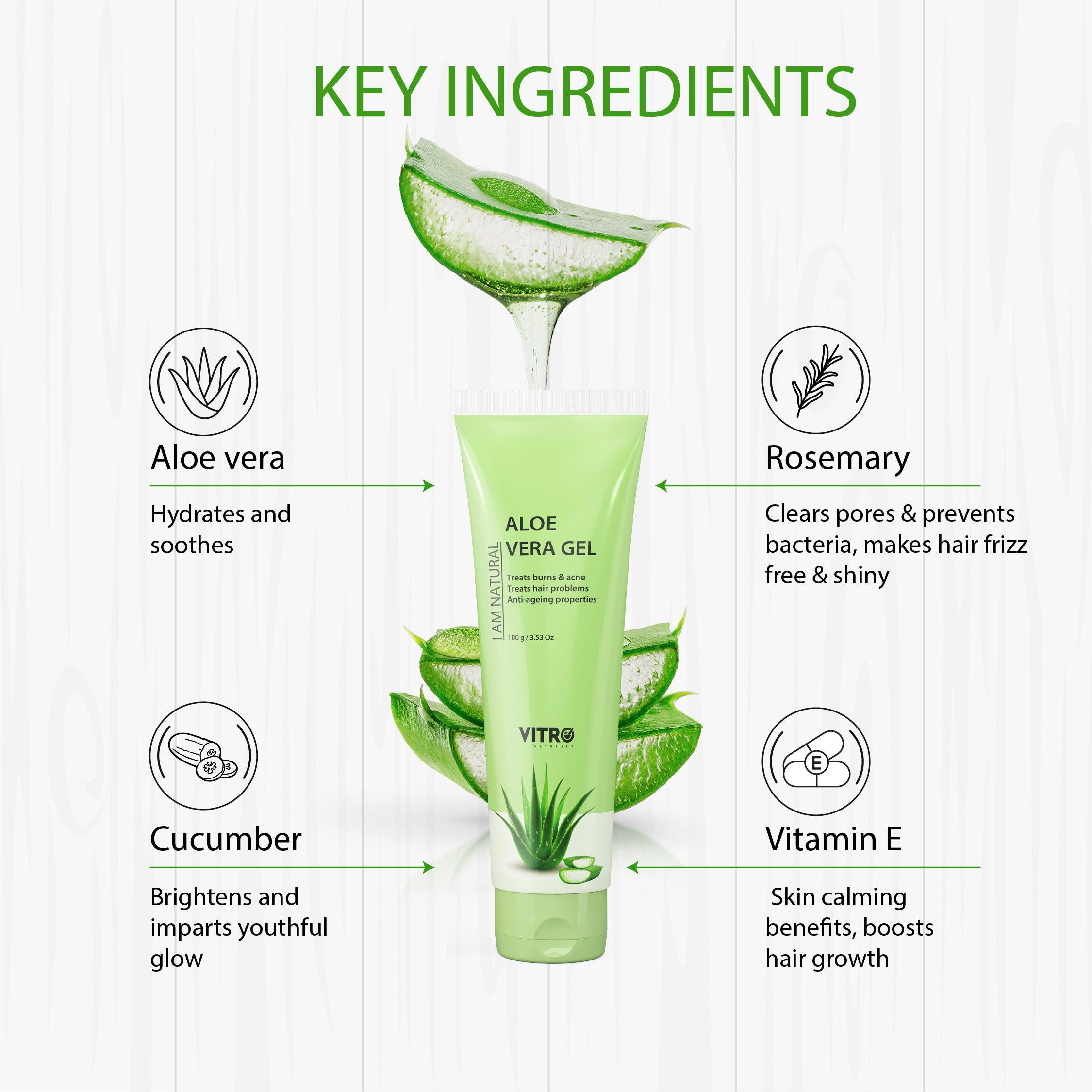 Aloe Vera Gel with Vitamin E for Soft and Glowing Skin - Vitro Naturals
