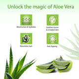 Vitro Aloe vera gel moisturizes and hydrates your skin, soothes burns and calm irritated skin. Nourishes hair and also help with anti ageing