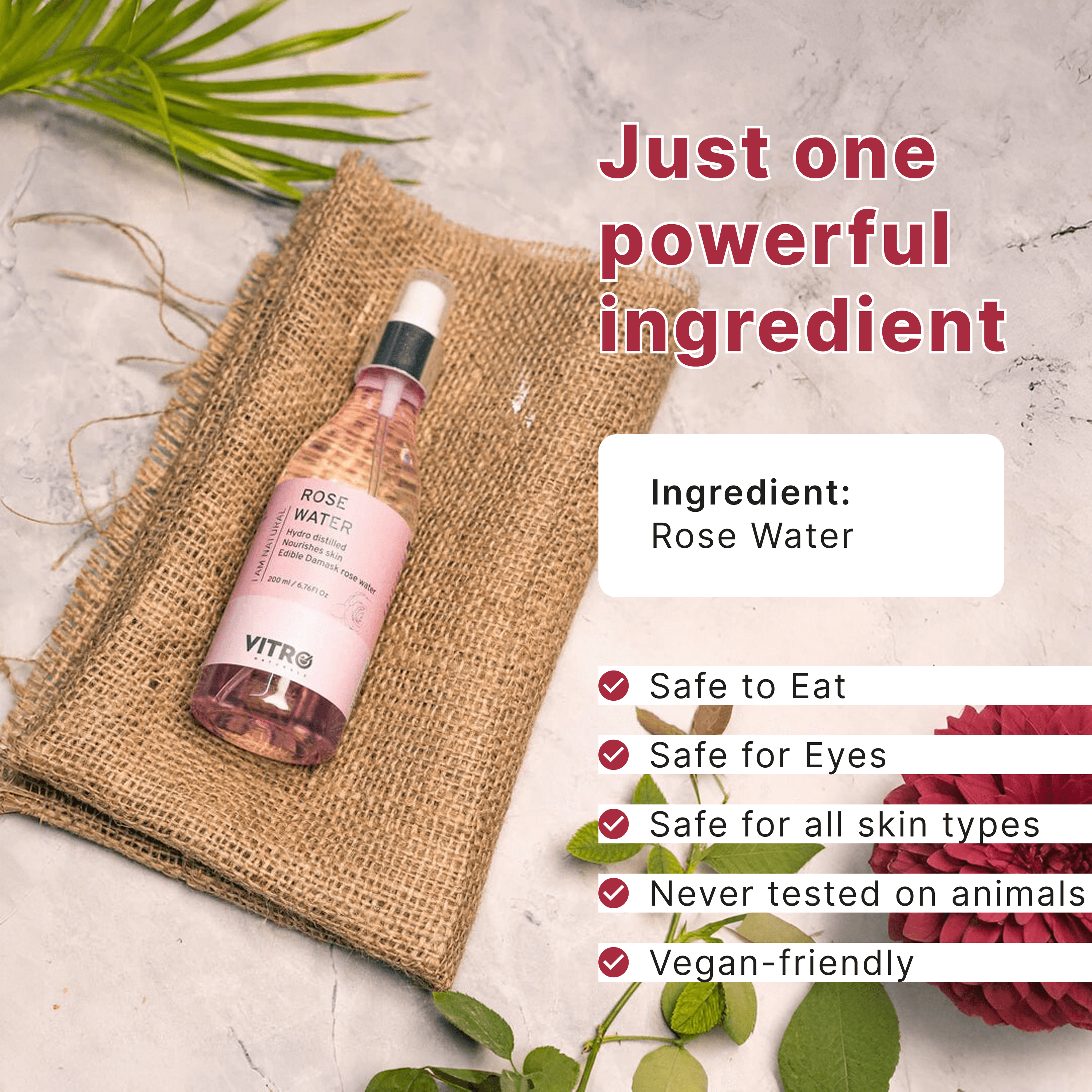 Vitro Rose Water Spray for Face 200ml | Pure Gulab Jal | No Additives, Chemicals, or Preservatives | Natural Toner for Hydrated, Glowing Skin | Hydro Distilled - Vitro Naturals