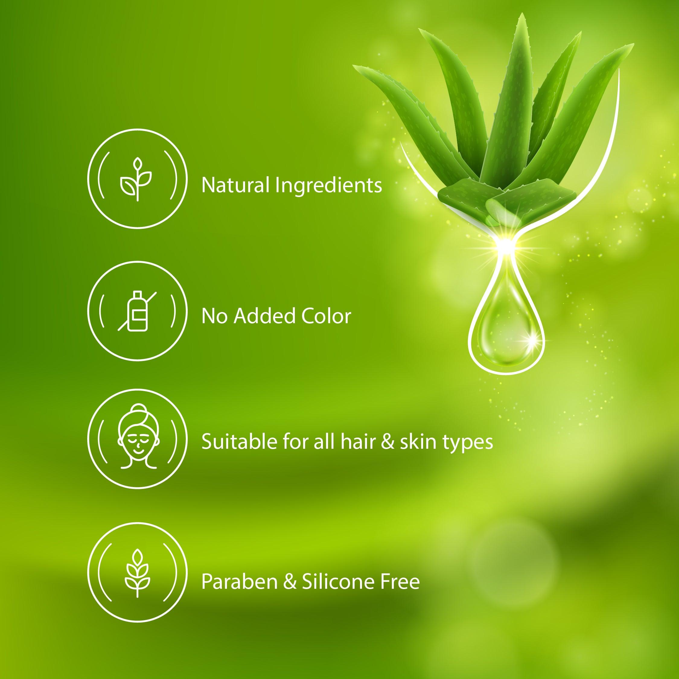 Vitro aloe vera gel only contains natural ingredients, no color is added is suitable for all skin and hair types and free from parabens and silicones