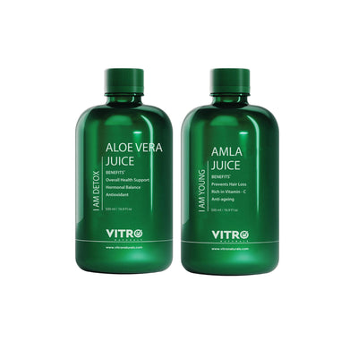 Vitro Premium Amla and Aloe Vera Juice  Bundle | Rich in Fiber | Boosts immunity | No Added Sugar & Flavours Combo 1L (500ml+500ml)